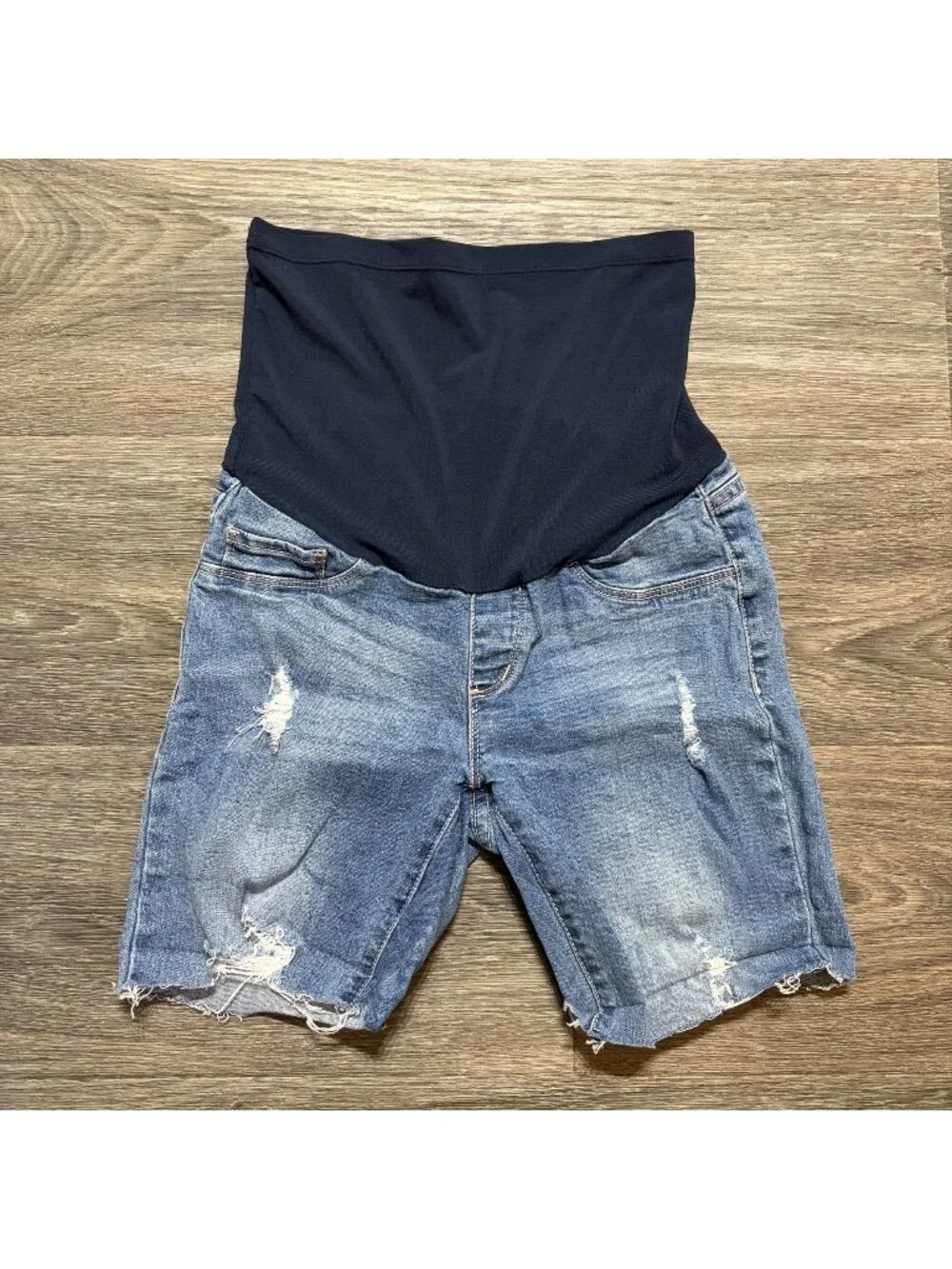 Song Maternity Denim Jean Shorts Small Cut Offs Distressed Full Panel Summer